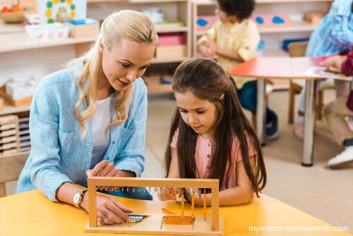 Montessori teacher child